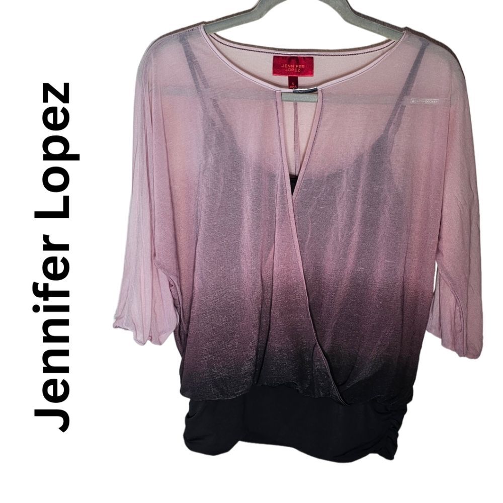 Jennifer Lopez Women's Blouse Small Pink & Purple Sheer Ombré Blouse w/ Tank Top